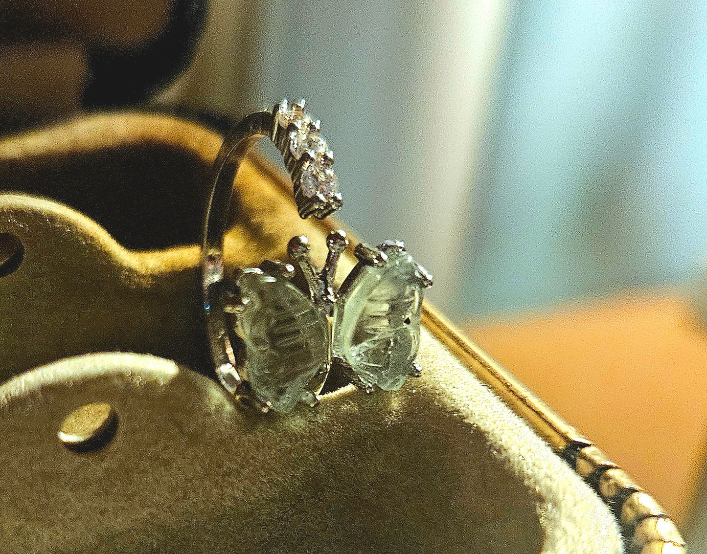 Rainbow Fluorite Butterfly Ring