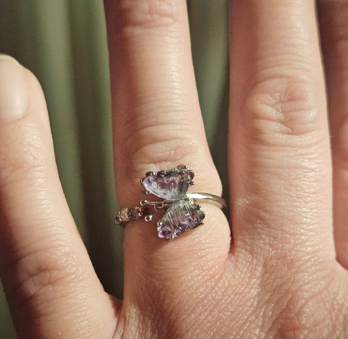 Rainbow Fluorite Butterfly Ring
