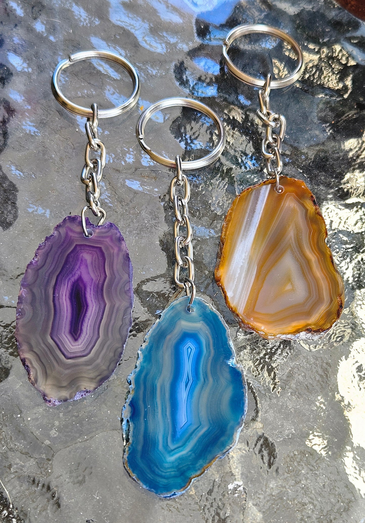 Dyed Agate Slice Keyrings